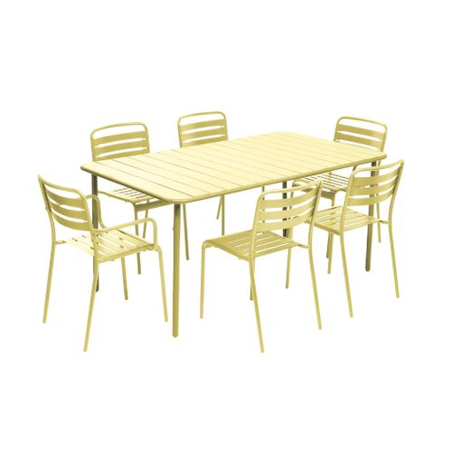 Table De Jardin Métal + 6 Assises Jaune. Acier Traitement Anti Rouille