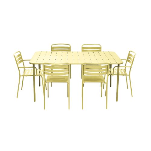 Table De Jardin Métal + 6 Assises Jaune. Acier Traitement Anti Rouille