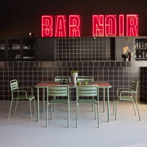 Table De Jardin Métal + 6 Assises Vert. Acier Traitement Anti Rouille