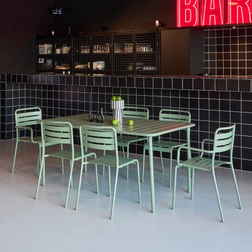 Table De Jardin Métal + 6 Assises Vert. Acier Traitement Anti Rouille