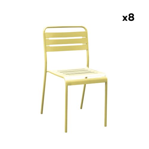 Table De Jardin Métal + 8 Assises Jaune Traitement Antirouille. Lattes Et Bords Arrondis