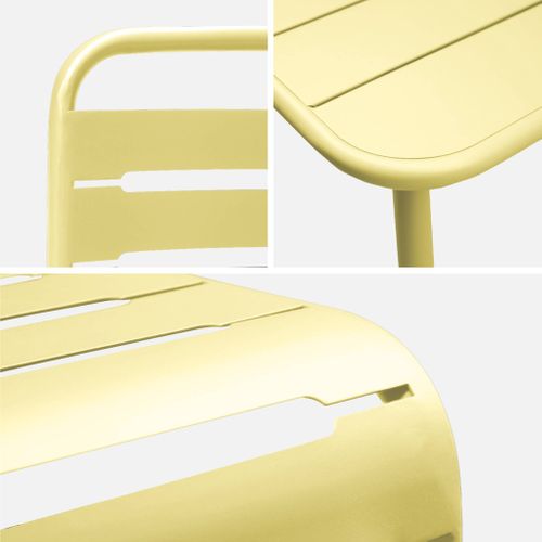 Table De Jardin Métal + 8 Assises Jaune Traitement Antirouille. Lattes Et Bords Arrondis