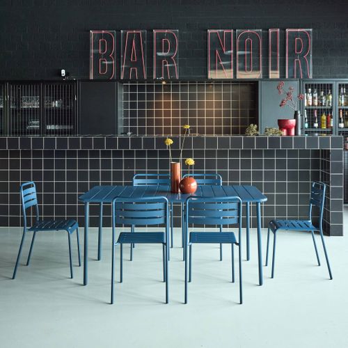 Table De Jardin Métal + 6 Assises Bleu Marine Amélia