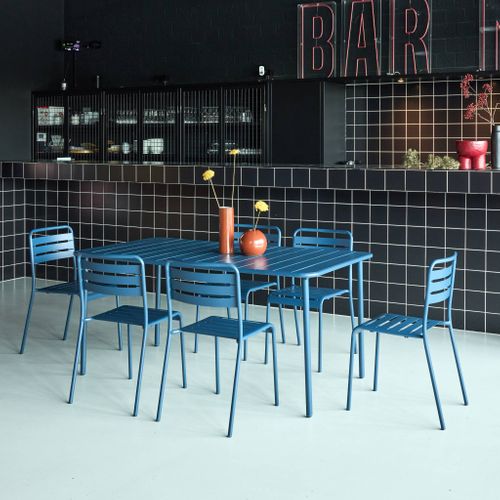 Table De Jardin Métal + 6 Assises Bleu Marine Amélia