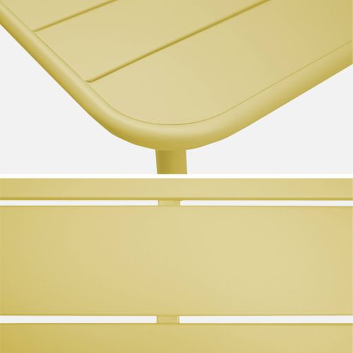 Table De Jardin Métal + 4 Assises Jaune En Acier. Amelia. 120 X 70 X 72.5 Cm