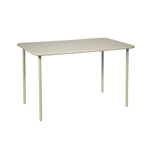Table De Jardin Métal + 4 Assises Beige En Acier. Amelia. 120 X 70 X 72.5 Cm