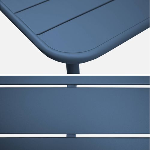 Table De Jardin Métal + 4 Assises Bleu Marine En Acier. Amelia. 120 X 70 X 72.5 Cm