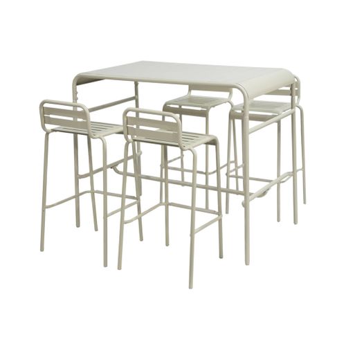 Table Haute De Jardin Acier + 4 Assises Amelia Beige. 4 Chaises Hautes En Acier. 120 X 70cm X 95cm