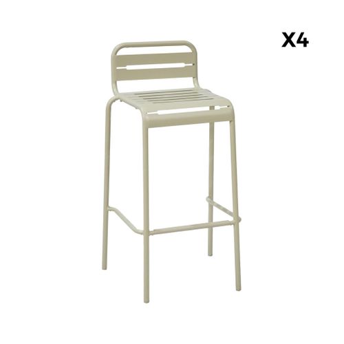 Table Haute De Jardin Acier + 4 Assises Amelia Beige. 4 Chaises Hautes En Acier. 120 X 70cm X 95cm