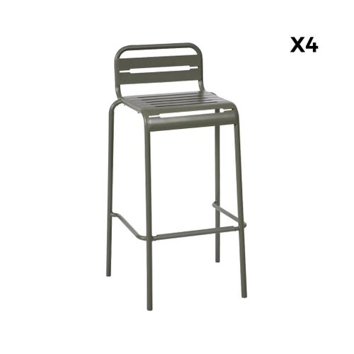 Table Haute De Jardin Acier + 4 Assises Amelia Kaki. 4 Chaises Hautes En Acier. 120 X 70cm X 95cm