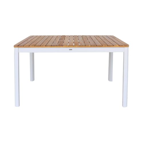 Table De Jardin Bois D'acacia + 6 Assises Blanc. 120 X 80 X 75 Cm