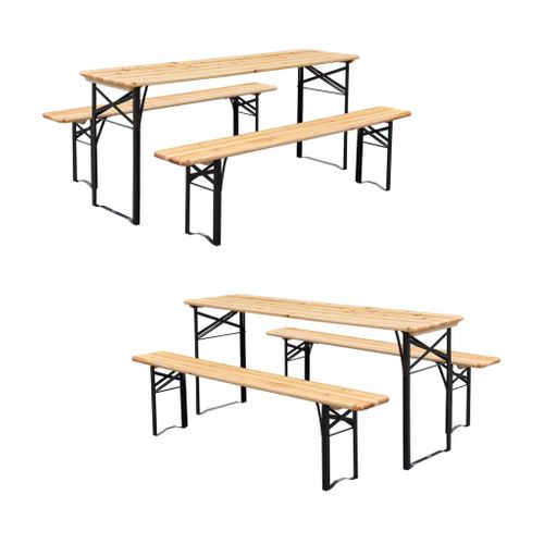 Lot De 2 Tables De Réception Pliantes Bois De Sapin 2 Bancs Naturel Bayonne Esprit Brasserie 12