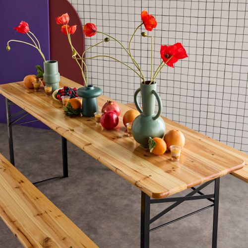 Lot De 2 Tables De Réception Pliantes Bois De Sapin 2 Bancs Naturel Bayonne Esprit Brasserie 12