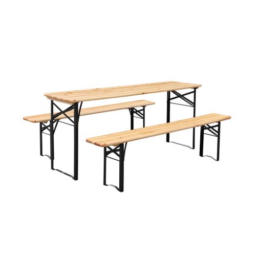 Lot De 2 Tables De Réception Pliantes Bois De Sapin 2 Bancs Naturel Bayonne Esprit Brasserie 12