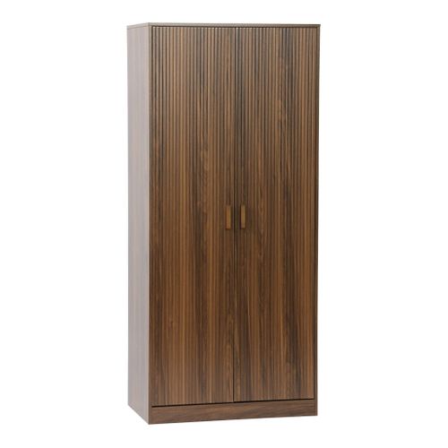 Dressing. Armoire. 2 Portes Avec Penderie Et Rangements Linear Noyer. Panneaux Stratifiés Et Pied
