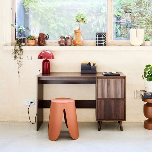 Bureau Avec 2 Tiroirs Noyer Linear L 120 X P 48 X H 75cm