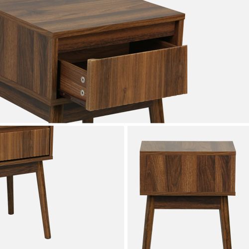 Table De Chevet Avec Un Tiroir. Panneaux Stratifiés Couleur Noyer. Pied En Bois De Sapin.  L 39 X L