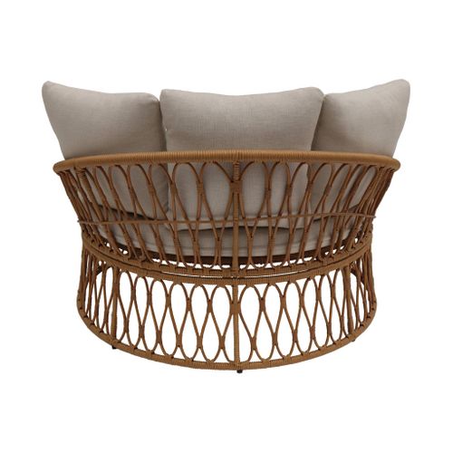 Bain De Soleil. Lit De Jour. Lounge Extérieur Rond Acier Et Imitation Rotin Naturel Et Beige 2