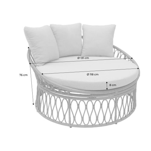 Bain De Soleil. Lit De Jour. Lounge Extérieur Rond Acier Et Imitation Rotin Naturel Et Beige 2