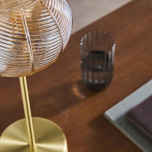 Lampe à Poser Métal Et Verre Effet Cristal Basile Ambre D. 20cm