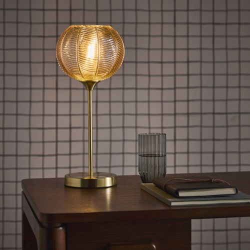 Lampe à Poser Métal Et Verre Effet Cristal Basile Ambre D. 20cm