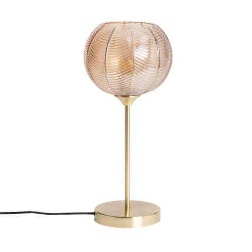 Lampe à Poser Métal Et Verre Effet Cristal Basile Ambre D. 20cm