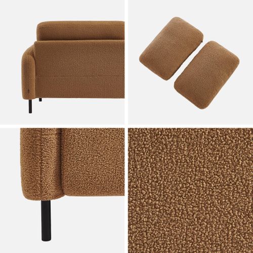 Canapé 3 Places Eucalyptus. Bouclette Beige Foncé Et Piétement Métal Teddy