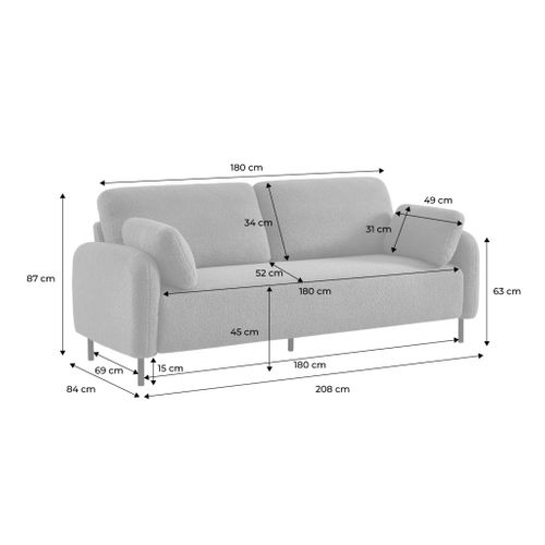 Canapé 3 Places Eucalyptus. Bouclette Beige Foncé Et Piétement Métal Teddy