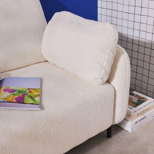 Canapé 3 Places Eucalyptus. Bouclette Crème Et Piétement Métal Teddy