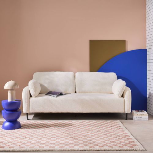 Canapé 3 Places Eucalyptus. Bouclette Crème Et Piétement Métal Teddy