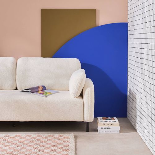 Canapé 3 Places Eucalyptus. Bouclette Crème Et Piétement Métal Teddy