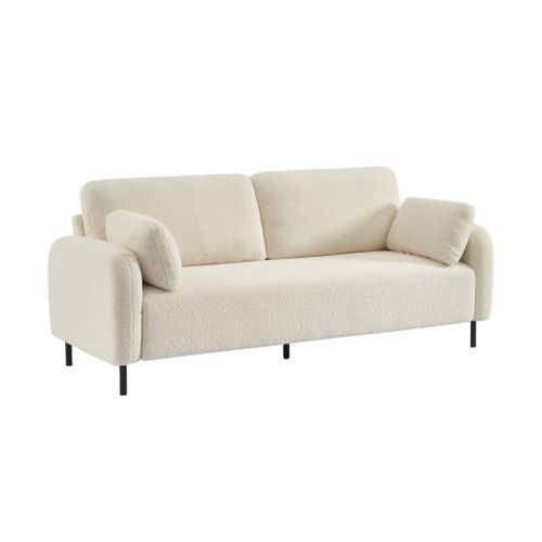 Canapé 3 Places Eucalyptus. Bouclette Crème Et Piétement Métal Teddy