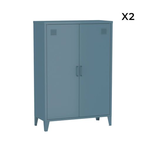 Lot De 2 Commodes/armoires Métal 2 Portes Soho Bleu Foncé. Casiers. L 75 X P 33 X H 110 Cm