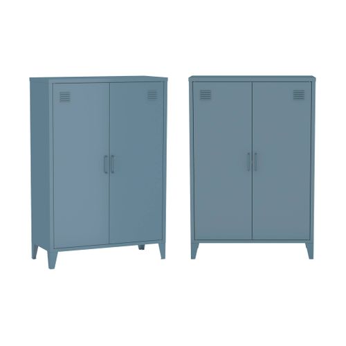 Lot De 2 Commodes/armoires Métal 2 Portes Soho Bleu Foncé. Casiers. L 75 X P 33 X H 110 Cm