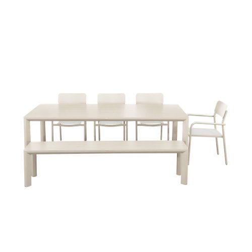 Table De Jardin 1 Banc Et 4 Fauteuils Aluminium Et Textilène Beige 220 X 100 X 75 Cm