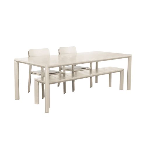 Table De Jardin 1 Banc Et 4 Fauteuils Aluminium Et Textilène Beige 220 X 100 X 75 Cm