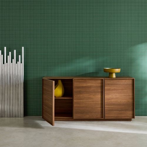 Buffet Effet Bois 3 Portes Noyer L 160 X P 43 X H 75cm - Kuba