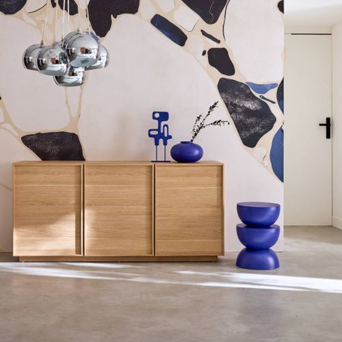 Buffet Effet Bois 3 Portes Naturel L 160 X P 43 X H 75cm - Kuba