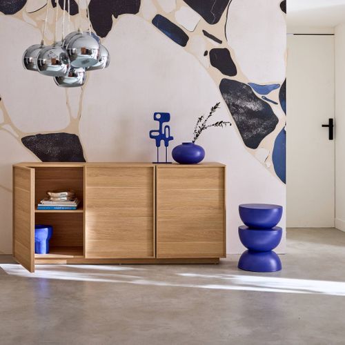 Buffet Effet Bois 3 Portes Naturel L 160 X P 43 X H 75cm - Kuba