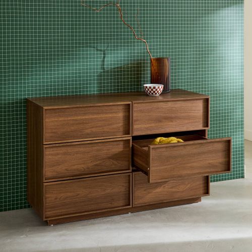 Commode De Rangement Effet Bois 6 Tiroirs Noyer L 120 X P 43 X H 75cm - Kuba