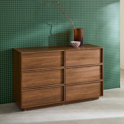 Commode De Rangement Effet Bois 6 Tiroirs Noyer L 120 X P 43 X H 75cm - Kuba