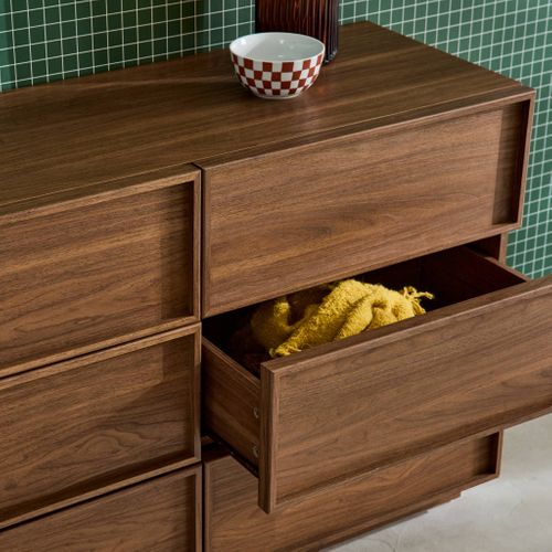 Commode De Rangement Effet Bois 6 Tiroirs Noyer L 120 X P 43 X H 75cm - Kuba