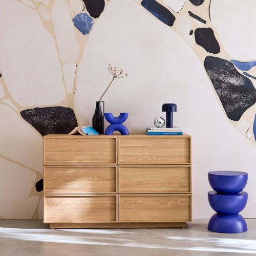 Commode De Rangement Effet Bois 6 Tiroirs Naturel L 120 X P 43 X H 75cm - Kuba