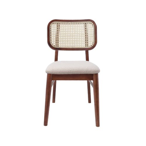 Lot De 2 Chaises Vintage Bois D'hévéa Cannage Et Bouclette Mani