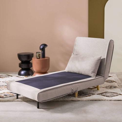 Chauffeuse Convertible Tissu Piétement Bois 1 Place Beige Guest