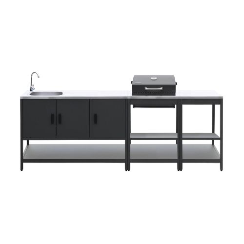 Cuisine Extérieure 3 Modules Acier Inoxydable Avec Barbecue Charbon Noir Naxos