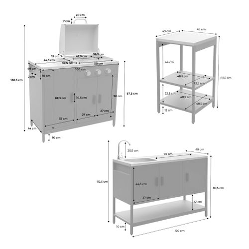 Cuisine Extérieure Naxos 3 Modules Acier Inoxydable Vert Avec Barbecue Gaz 3 Brûleurs