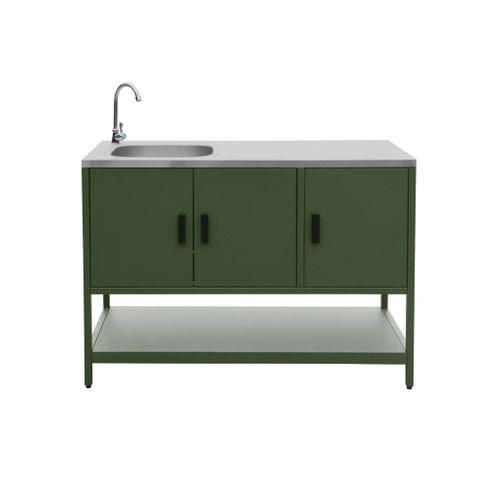 Cuisine Extérieure Naxos 3 Modules Acier Inoxydable Vert Avec Barbecue Gaz 3 Brûleurs