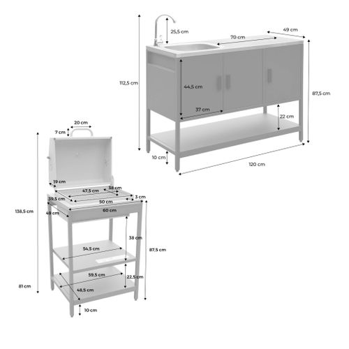 Cuisine Extérieure Naxos 2 Modules Acier Inoxydable Noir Barbecue Au Charbon Avec Évier