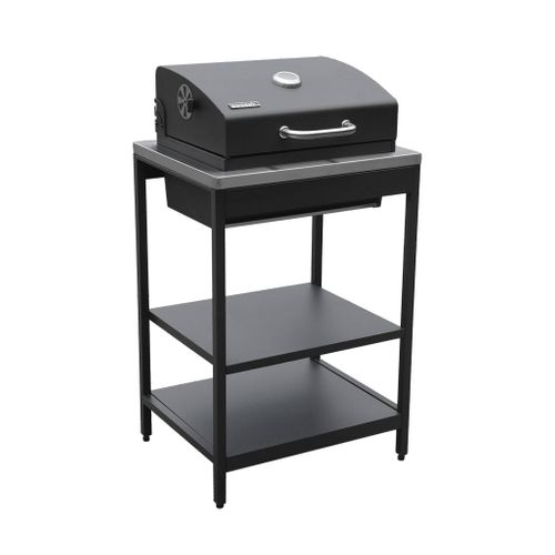 Cuisine Extérieure Naxos 2 Modules Acier Inoxydable Noir Barbecue Au Charbon Avec Évier